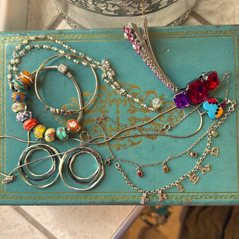 Jewelry Lot Friendship Crown Ring Earrings Barrettes Shell Bracelet  Y Necklace